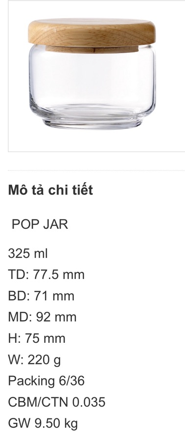 Hũ thuỷ tinh nắp gỗ 325ml Ocean