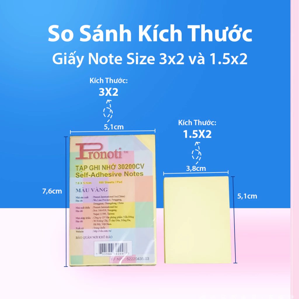 Giấy Note Vàng PRONOTI, Giấy Ghi Chú Nhiều Size, Ghi Chú Thông Tin Nhanh Chống Tiện Lợi