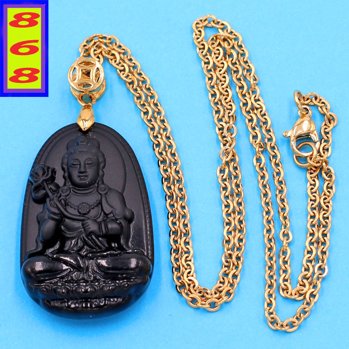 [HCM]Mặt dây chuyền Phật Đại Thế Chí Bồ Tát thạch anh đen 3.6cm - Phật bản mệnh tuổi Ngọ - Mặt Phật size nhỏ - Tặng kèm móc inox
