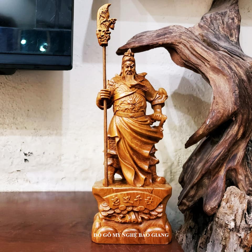 Tượng quan công quan vân trường gỗ bách xanh cao 20cm