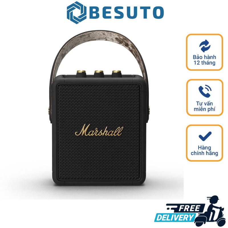 Marshall Stockwell II Portable Bluetooth Speaker, Black and Brass