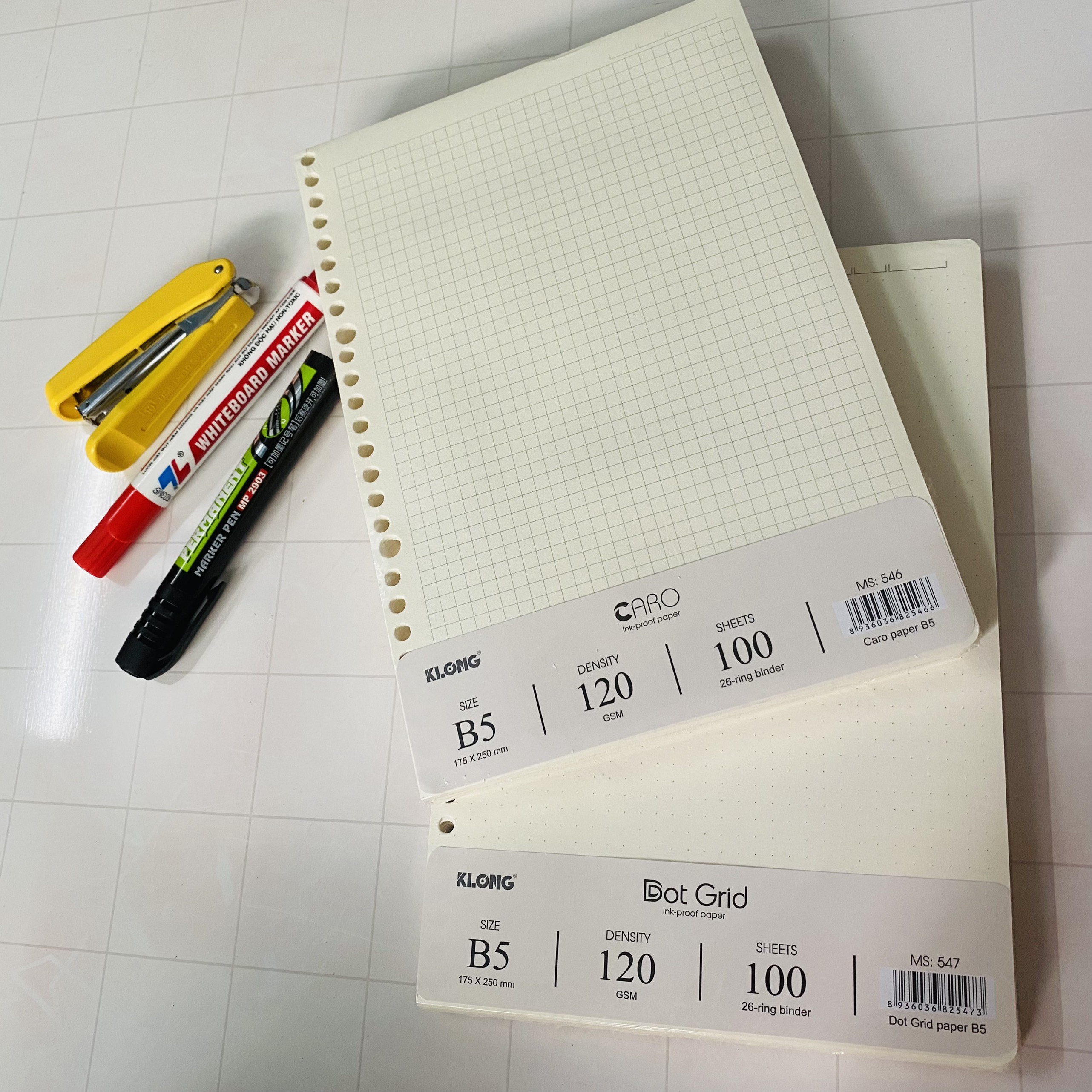 KLONG Ruột sổ DOT GRID kẹp còng size B5 - 100 tờ (MS:547)