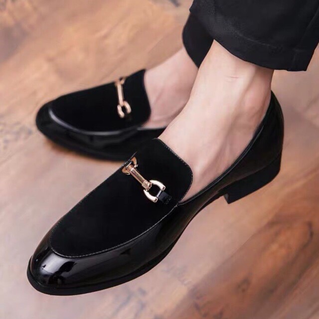 giày tây nam da pu bóng mềm đế đúc nhẹ bền