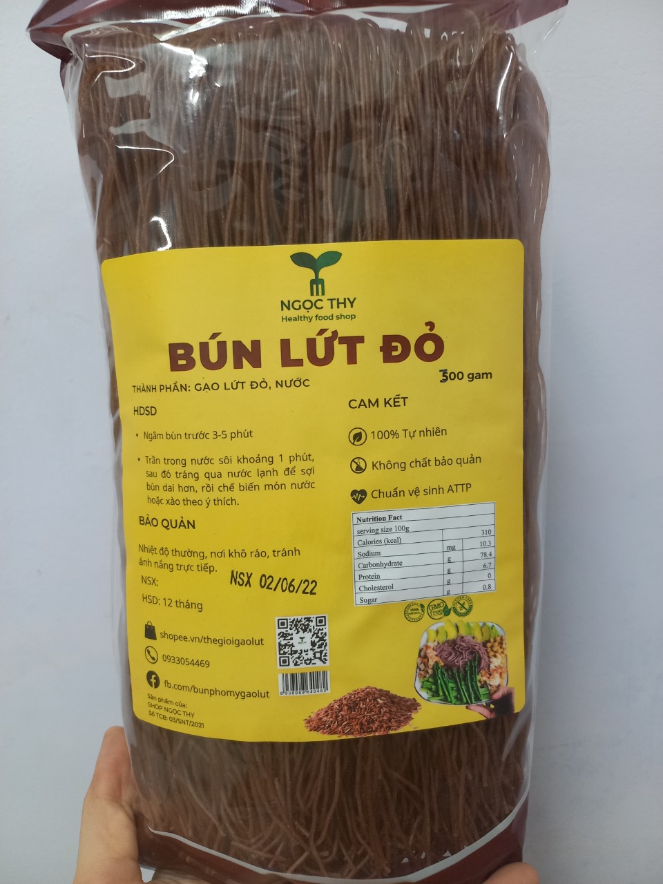 [NT Food] Bún gạo lứt ĐỎ ăn eatclean ăn kiêng (sợi bún nhỏ) gói 300gr-500gr