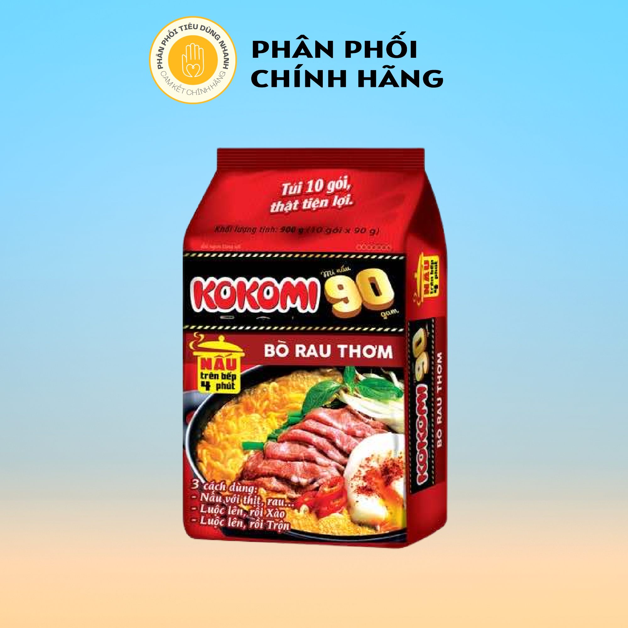 Lốc 10 gói mì kokomi 90 vị bò rau thơm 90g/gói