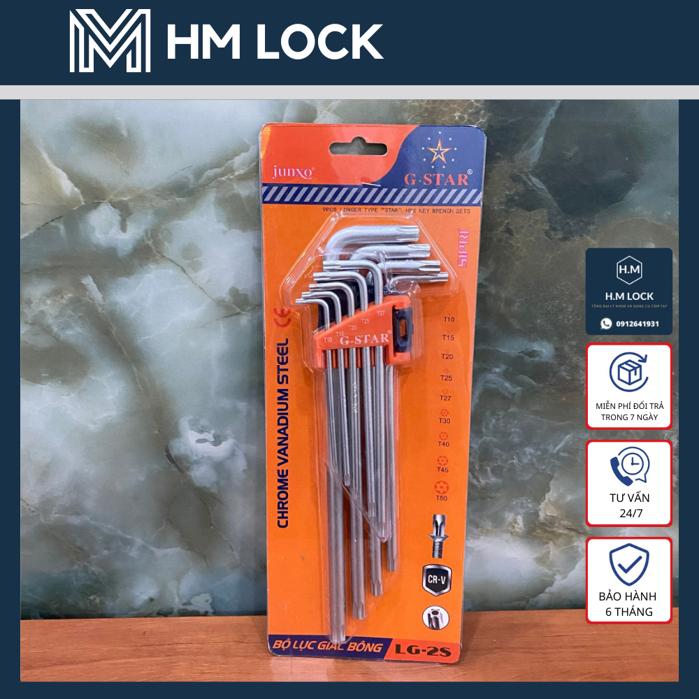 BỘ KHOÁ LỤC GIÁC BÔNG G-STAR 9 CÂY (T10, 15, 20, 25, 27, 30, 40, 45, 50) - THÉP VANADIUM CHỊU LỰC CAO KHÔNG GỈ - HM LOCK