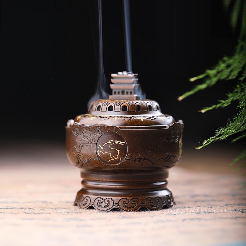 Lư hương xông trầm, đốt trầm bằng đồng nguyên chất