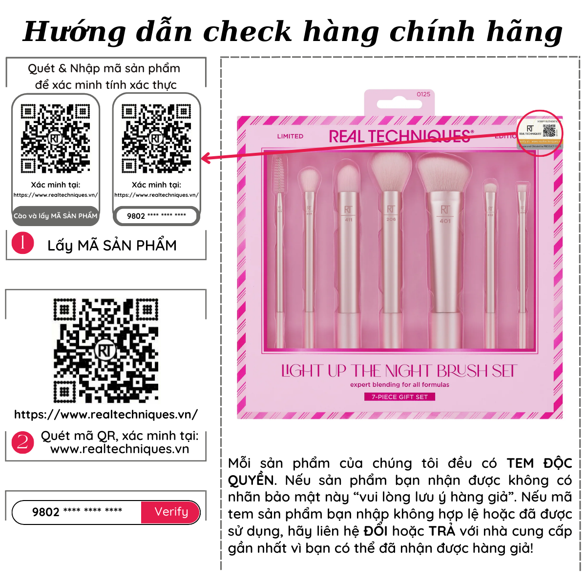 Brush Set of 7 Rt Real Techniques Limited Edition Light up the Night Brush Set