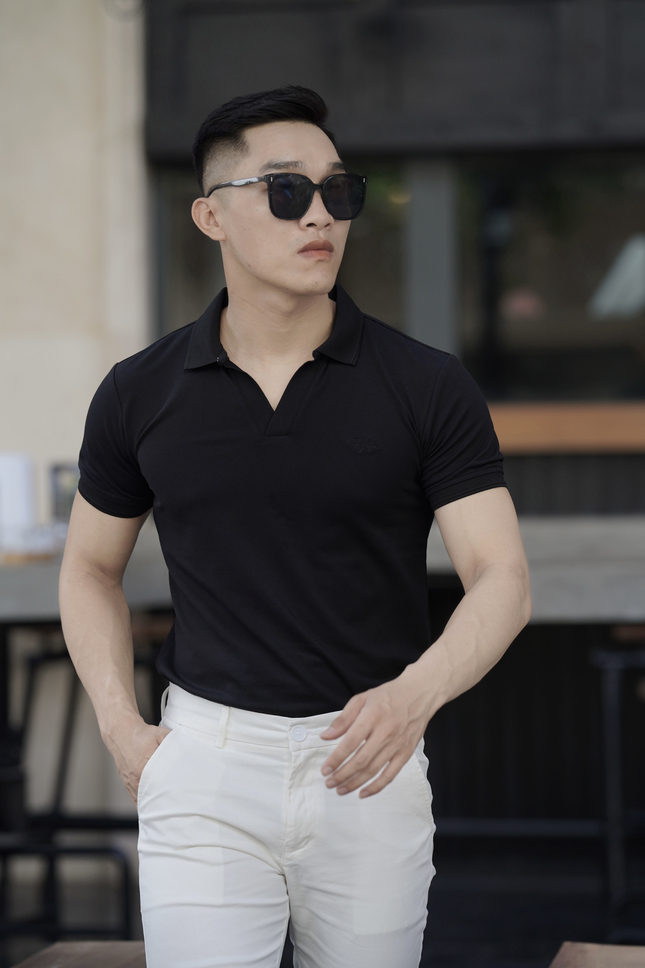 Áo polo nam HAFOS Cổ V Basic, vải Cotton cao cấp