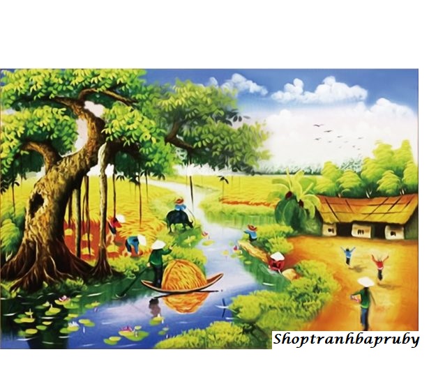 [HCM]Tranh đính đá phong cảnh Mùa lúa chín kích thước trung bình ✅100×70 cm -️ VS161