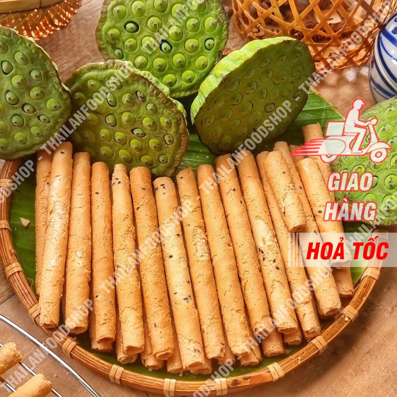 Bánh Ống Mè Nước Cốt Dừa ( Bánh Quế Dừa Hương Vani ) - Lon 250gram