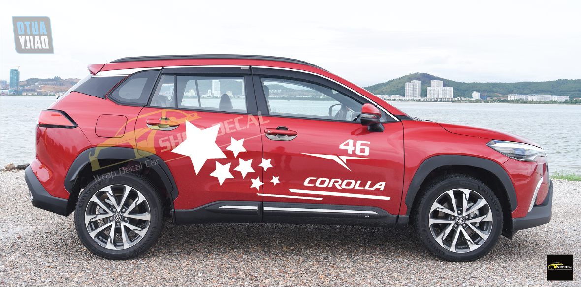 Tem xe Toyota Cross dán 2 bên sườn