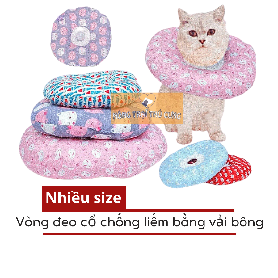 Vòng chống liếm vải nhồi bông cho thú cưng - nhiều size -