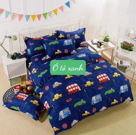 Ga trải giường 1m2x1m9 ô tô xanh