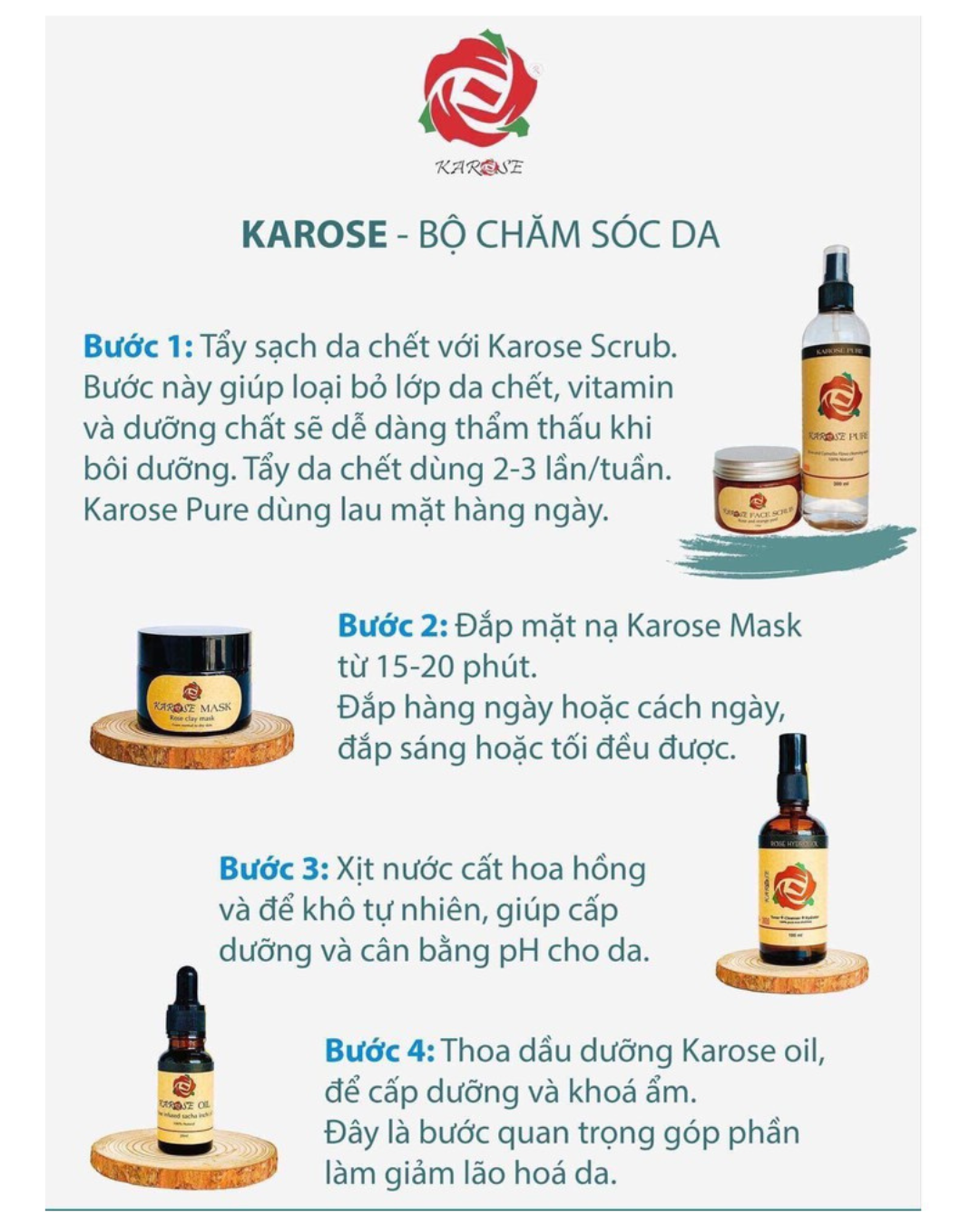 (Karose) Nước lau mặt hoa hồng Karose pure Dùng tẩy trang, làm sạch mặt, không khô da Chai 300ml Koshka Home