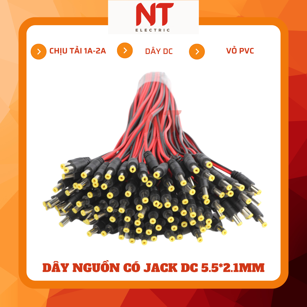 Dây nguồn có jack DC 5.5*2.1mm, chịu tải 1A-2A (combo 4 dây)