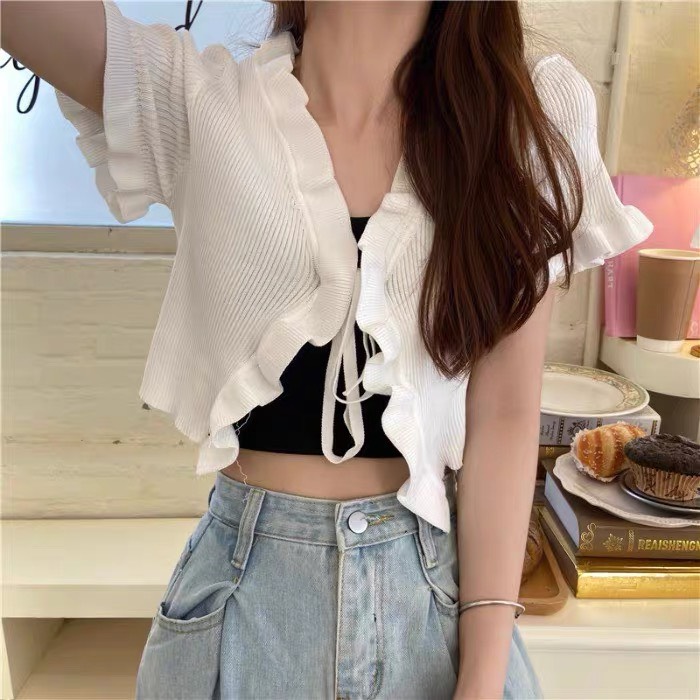 Áo Khoác Tay Ngắn Viền Bèo A5139