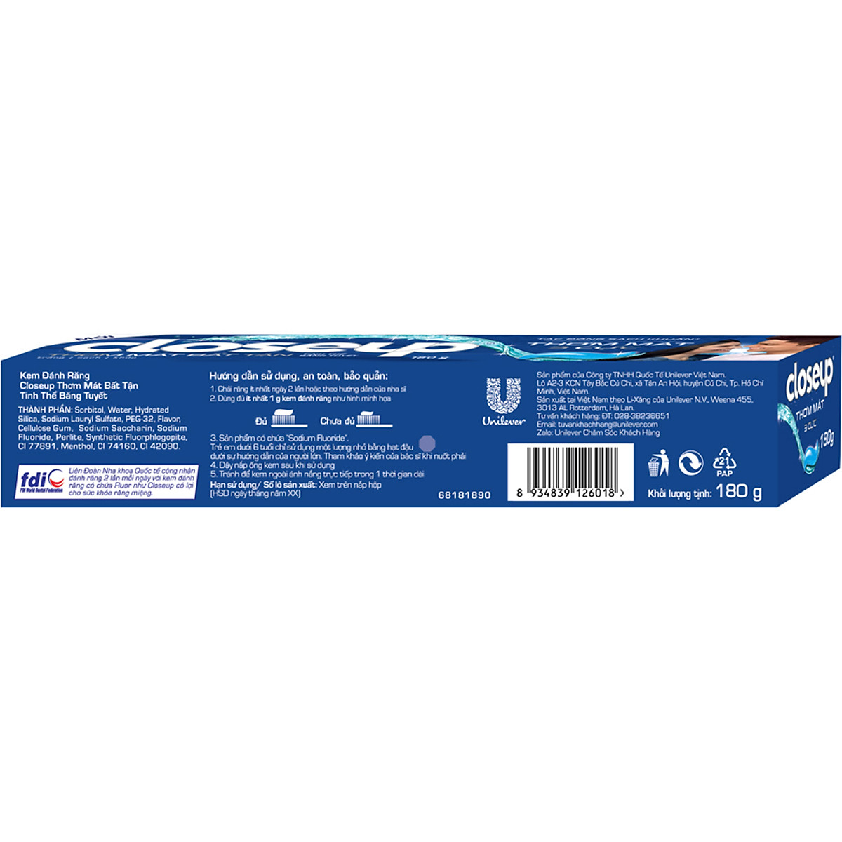 Kem đánh răng Closeup Thơm Mát Bất Tận 180g