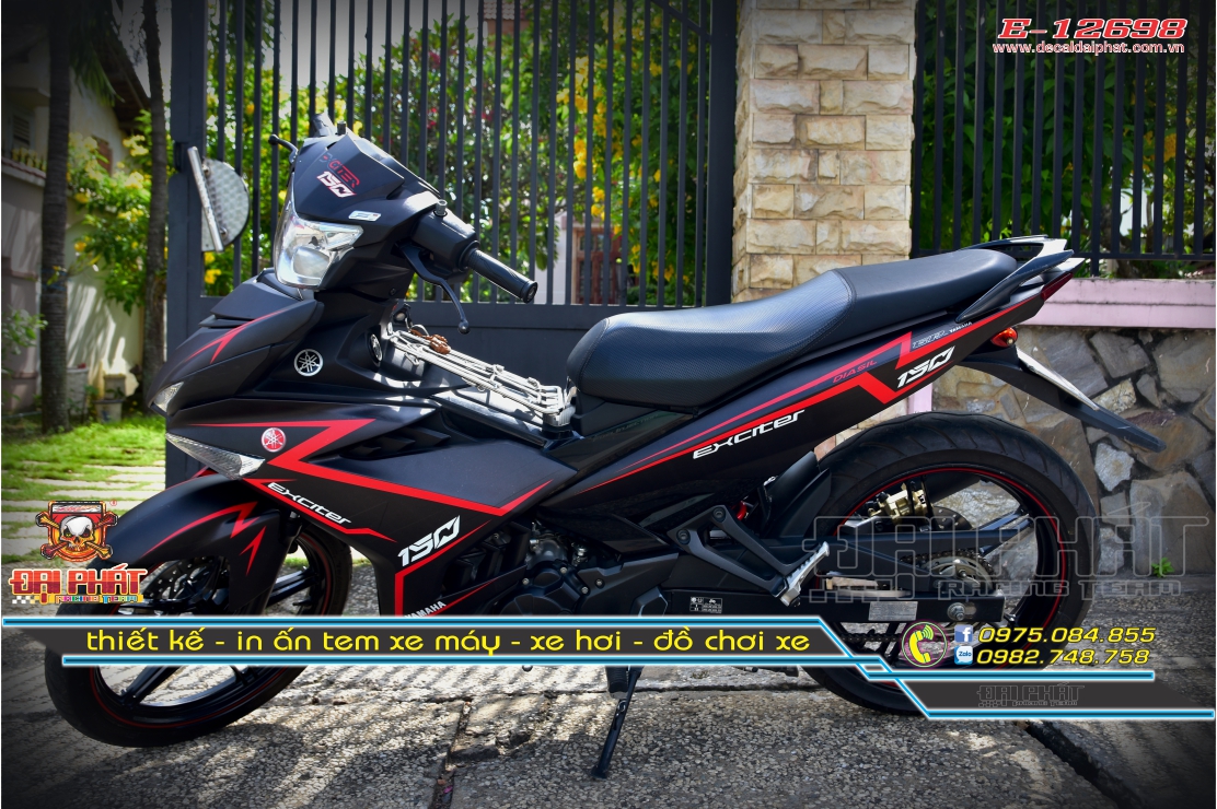 Tem Trùm Xe Exciter 150 Chỉ Đỏ Đen - E-12698