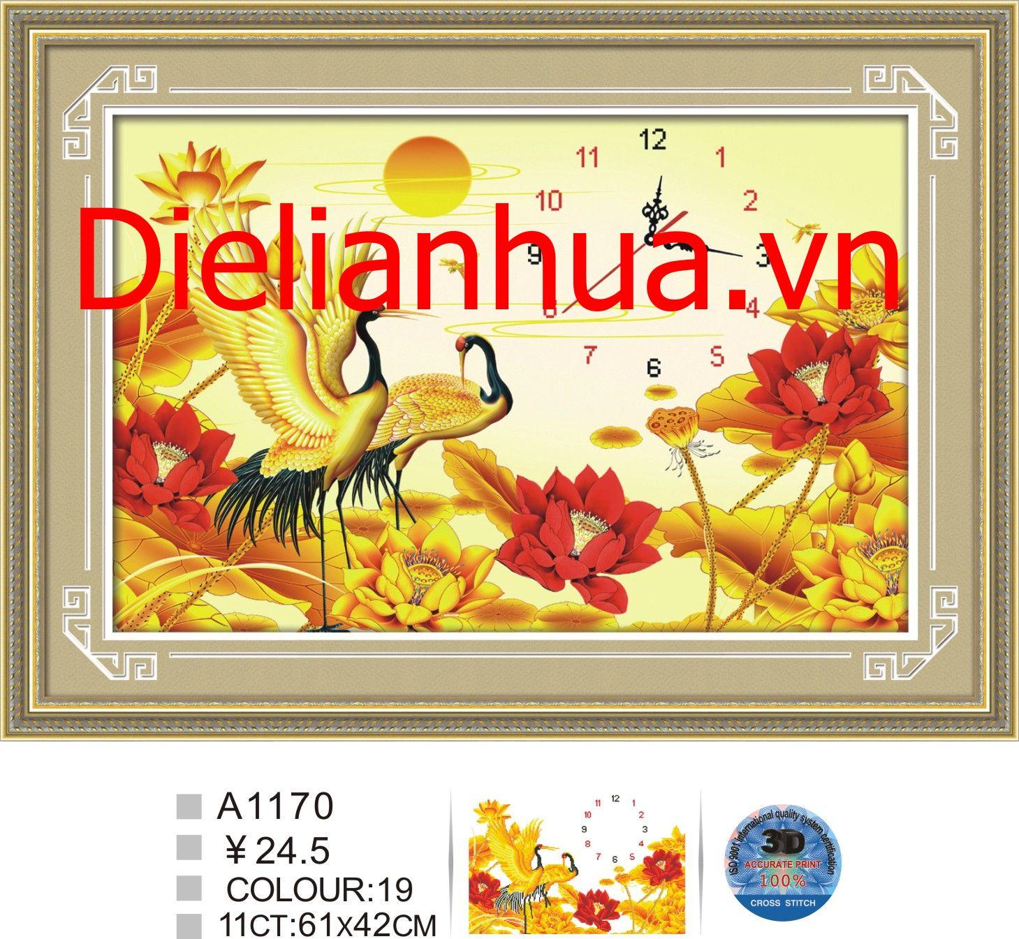 [HCM]Tranh Thêu Chữ Thập Đồng Hồ Đôi Hạc Trường Thọ A1170 kích thước 61 x 42cm