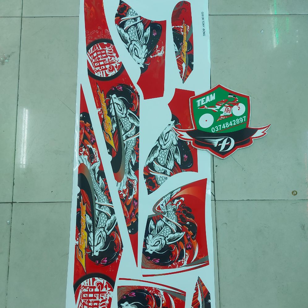 [HCM]Tem xe elegant tem rời cao cấp mẫu cá chép dán xe đỏ  đỏ đen