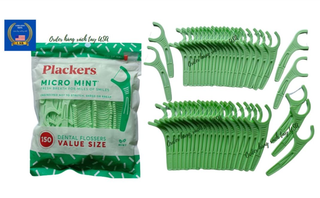 Tăm chỉ nha khoa Plackers Micro Mint Mỹ (150 cây vị cây Bạc Hà) Mẫu mới