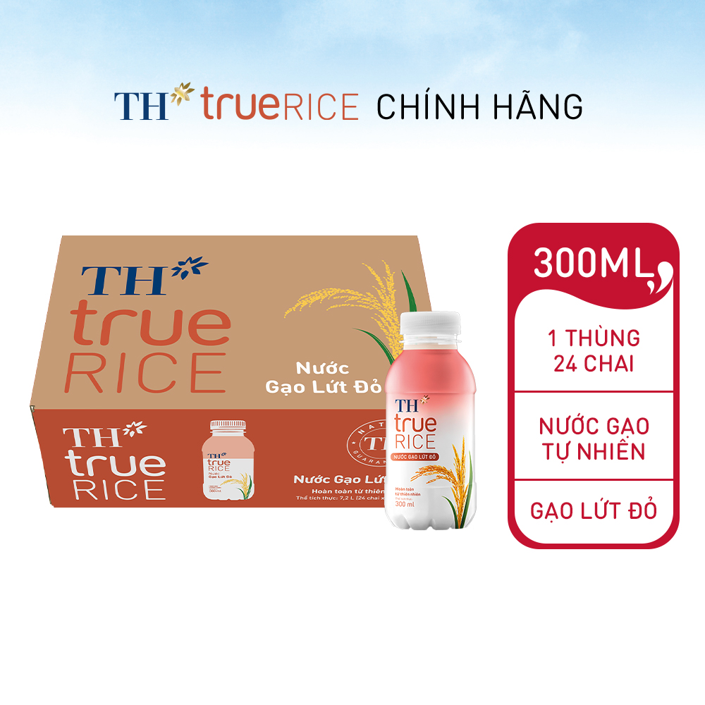Thùng 24 chai nước gạo lứt đỏ TH True Rice 300ml (300ml x 24)