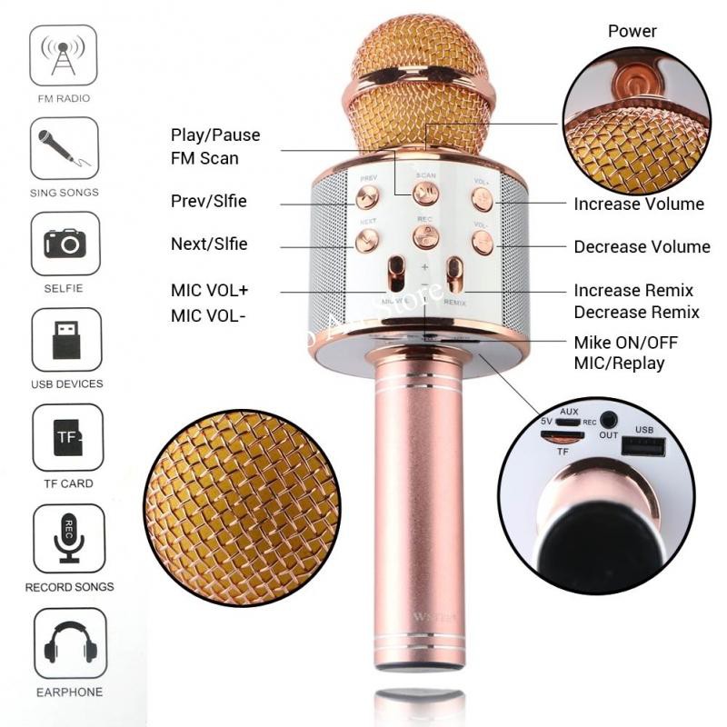 Mic Karaok WS 858 - Mic Bluetooth Không Dây Kèm Sạc