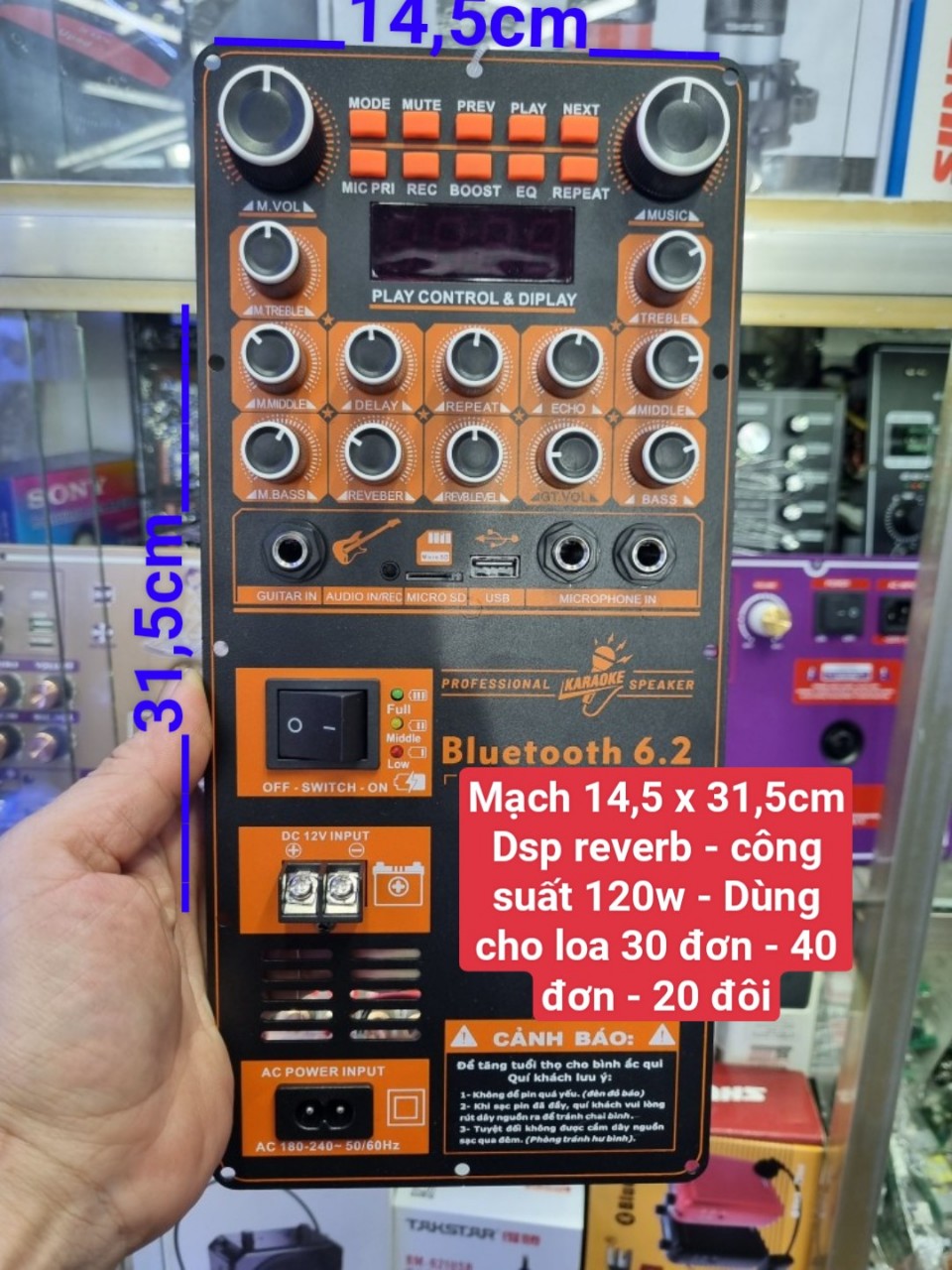 Mạch loa kéo dsp reverb 4 tấc đơn kích thước 14,5cm x 31,5cm