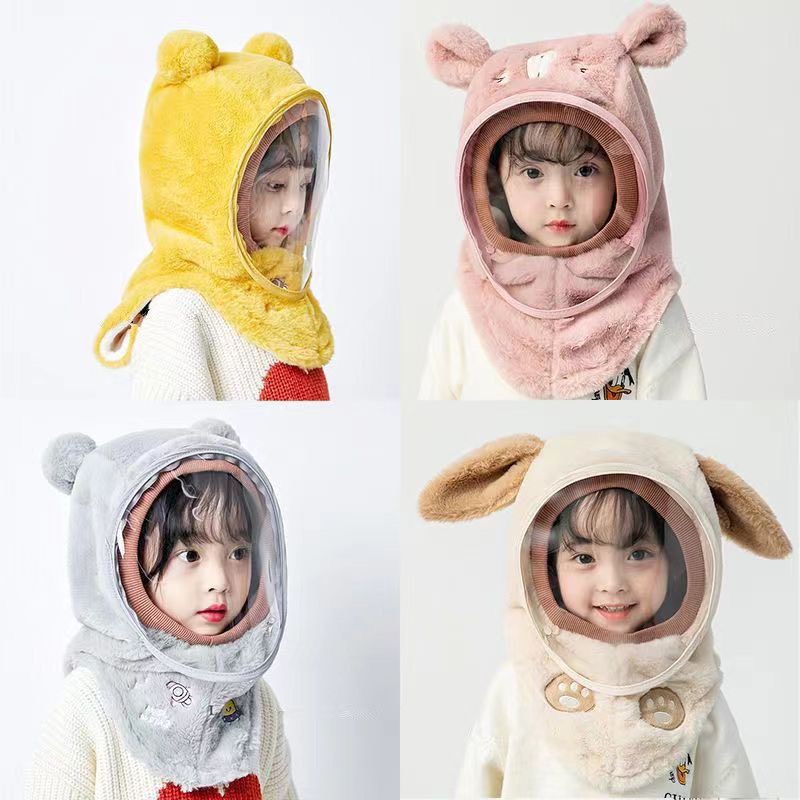 Mũ len lông cừu trùm đầu kèm kính chắn gió chống bụi cho bé