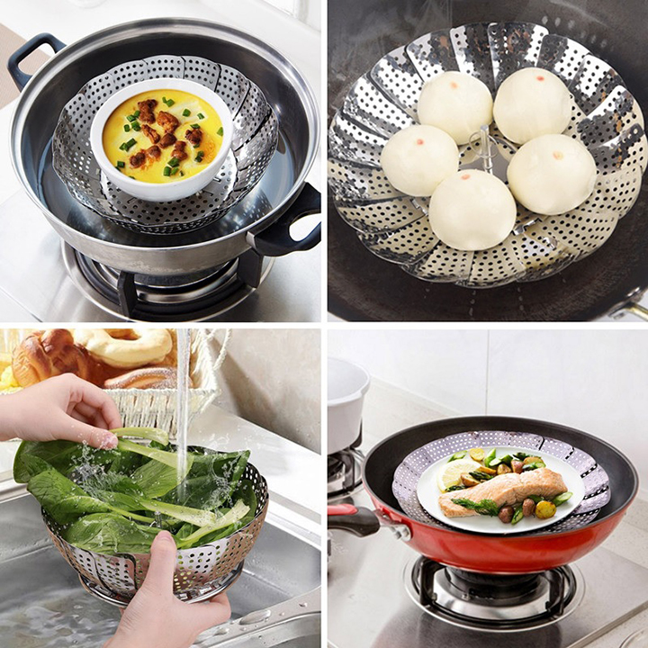 Xửng hấp vỉ hấp inox gấp gọn thông minh Nhật Bản