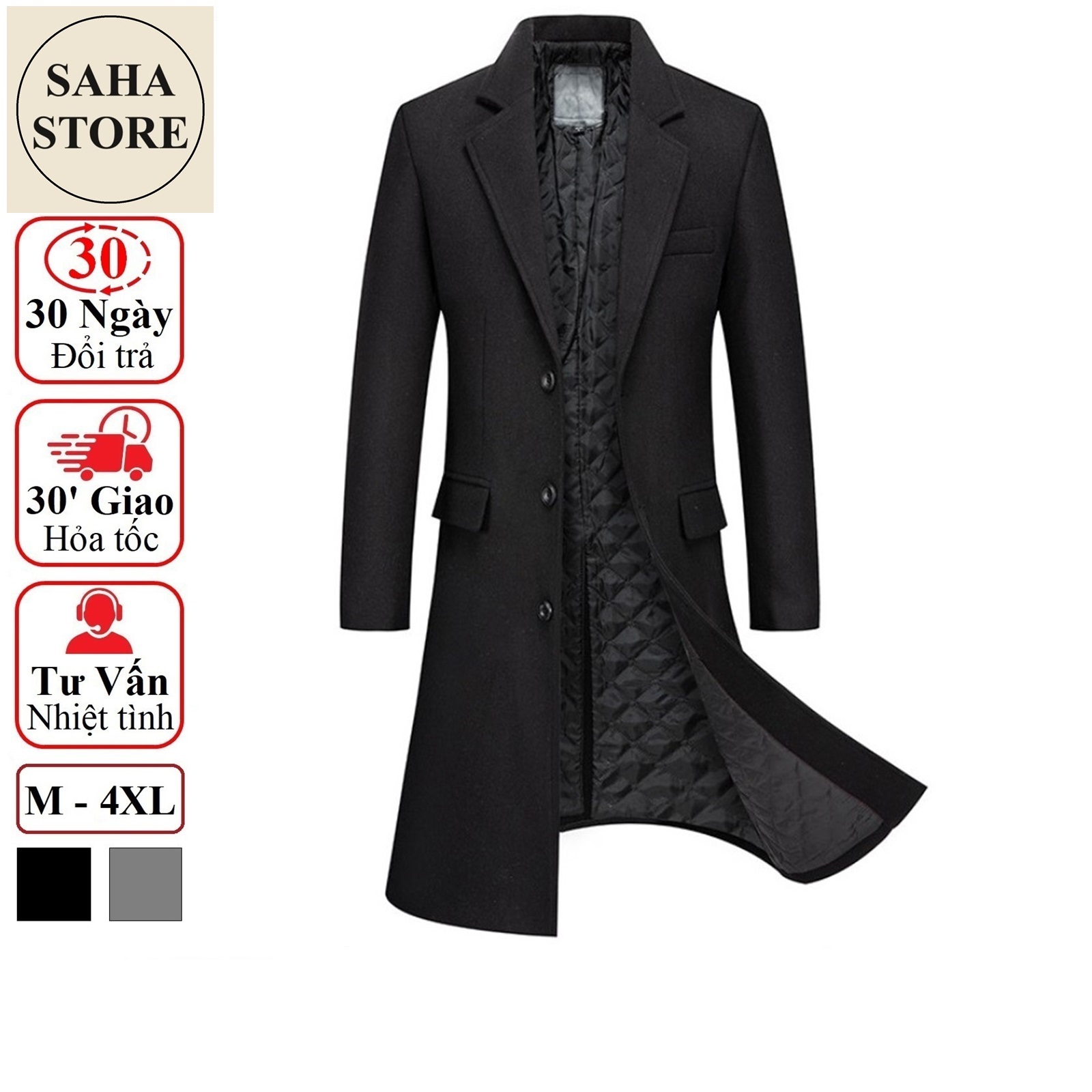 Áo măng tô nam dáng dài SAHA25 khoác dạ dày big size 90kg 100kg 110kg hàn quốc cao cấp blazer trench coat choàng ngoài
