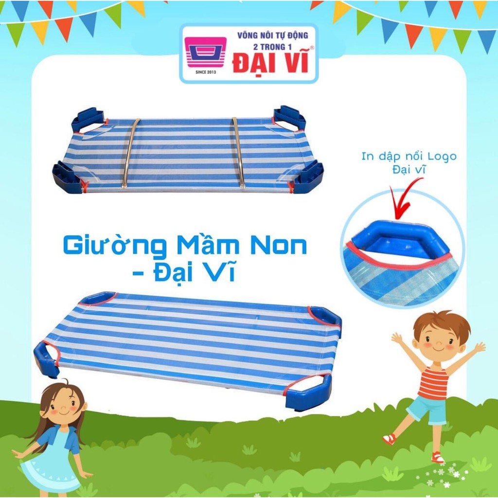(RẺ ) Giường Lưới Mầm Non Thoáng Mát Có 2 Thanh Đỡ Lưng Inox Cho Bé Đại Vĩ