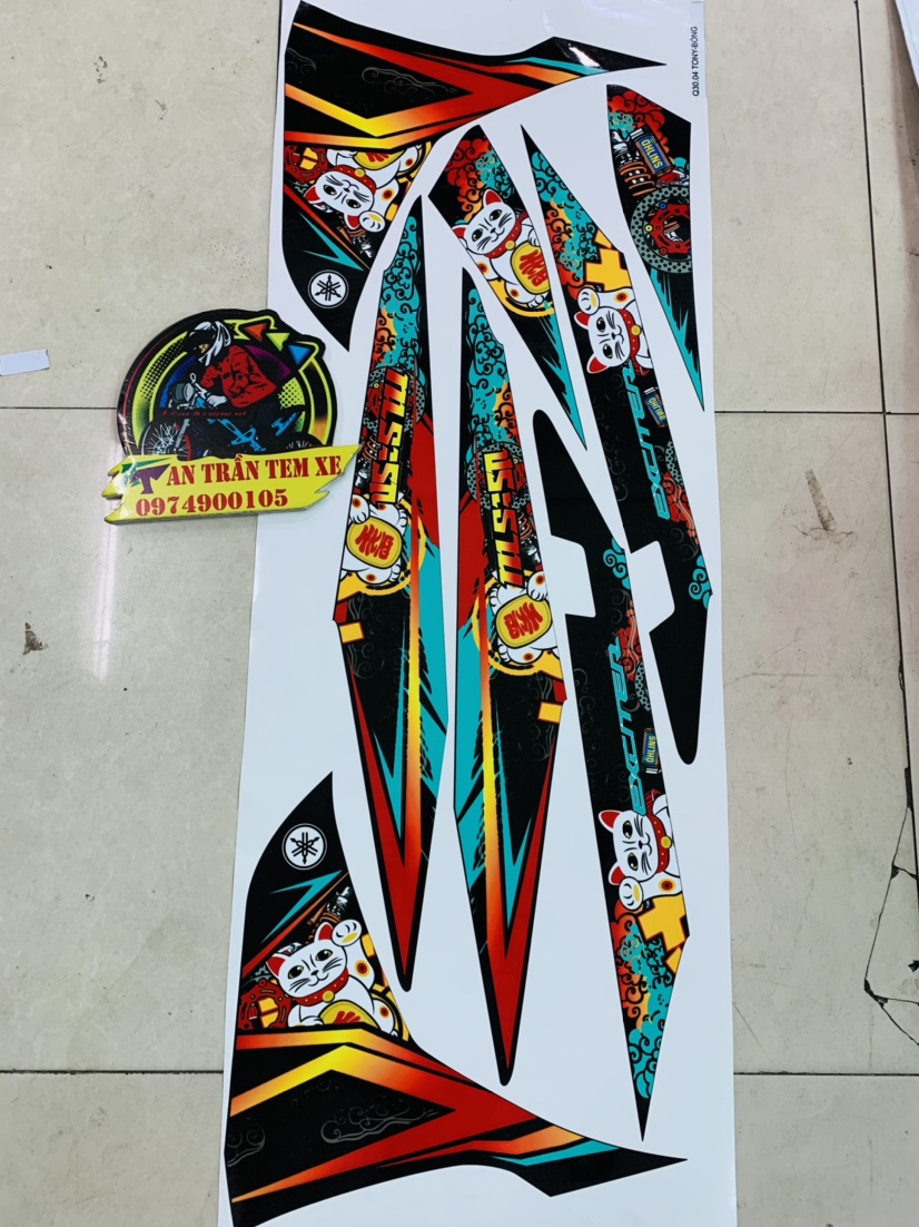 Tem rời exciter 135 mèo thần tài in decal 3 lớp bóng cao cấp không bay màu