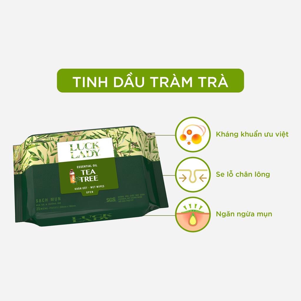 Khăn Ướt Luck Lady 10 tờ/gói Tea Tree