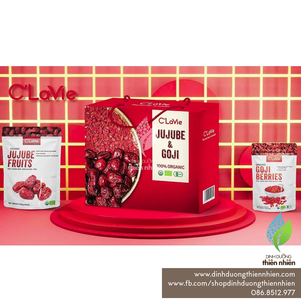 SET QUÀ TẶNG Táo Đỏ & Kỷ Tử Hữu Cơ C Lavie Organic Jujube & Goji Berries