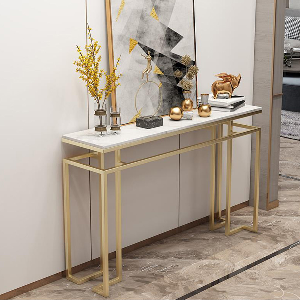 Bàn console trang trí phòng khách hiện đại IBIE AK004 khung sắt sơn tĩnh điện, mặt đá vân mây, tùy chọn màu sắc, chất lượng xuất khẩu