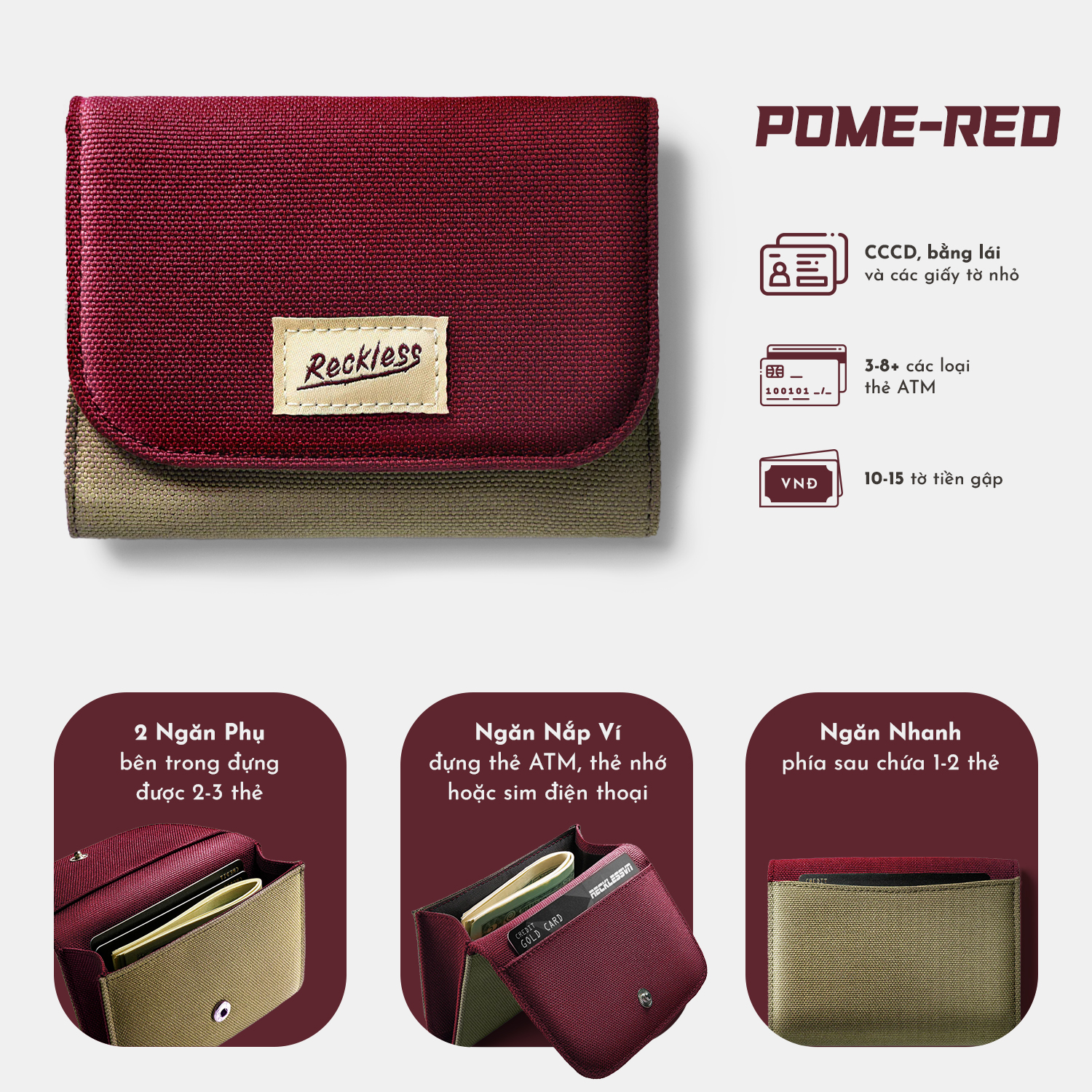 Ví Vải Nắp Gập Màu Phối Reckless Claire Wallet Polyester Kháng Nước