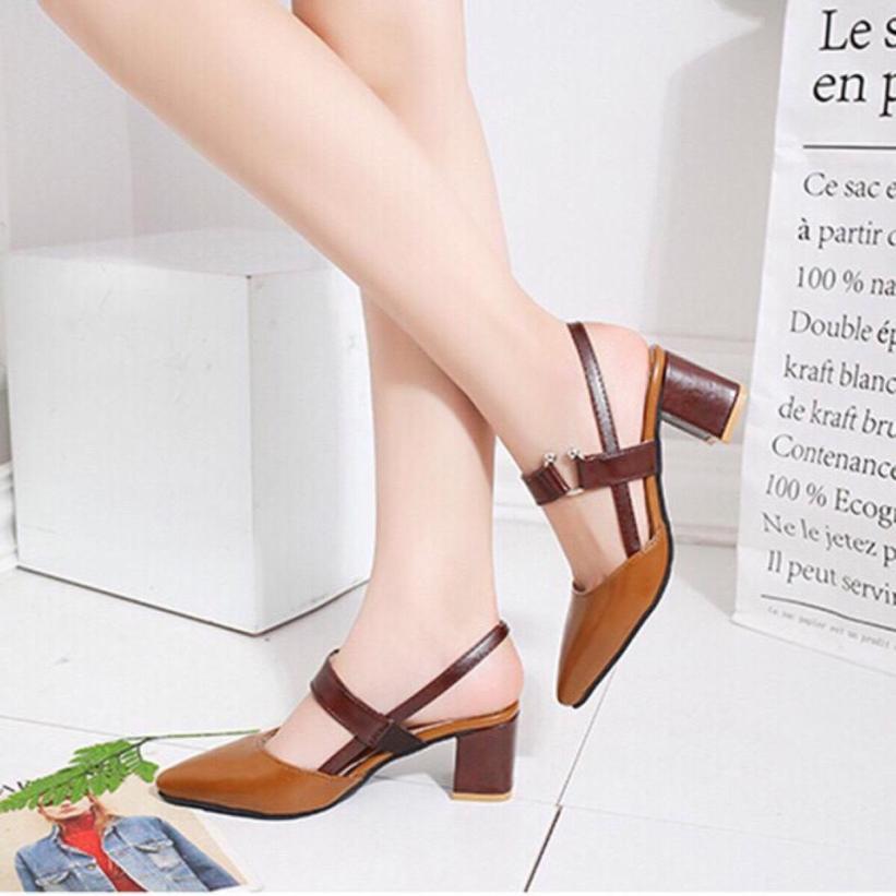 Giày cao gót 6cm bít mũi khóa C hở gót giá rẻ