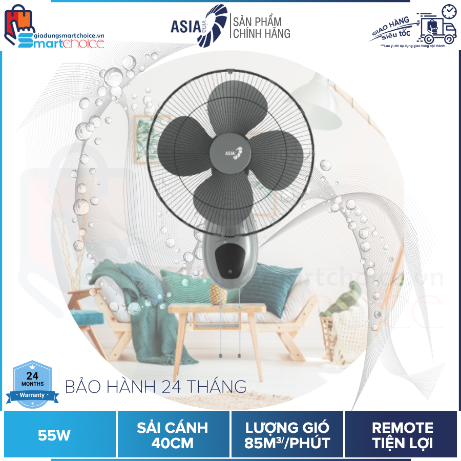 Quạt treo 2 dây asia, quạt treo asiavina l16021 - 55w, hàng chính hãng, bh 2 năm, giao hỏa tốc