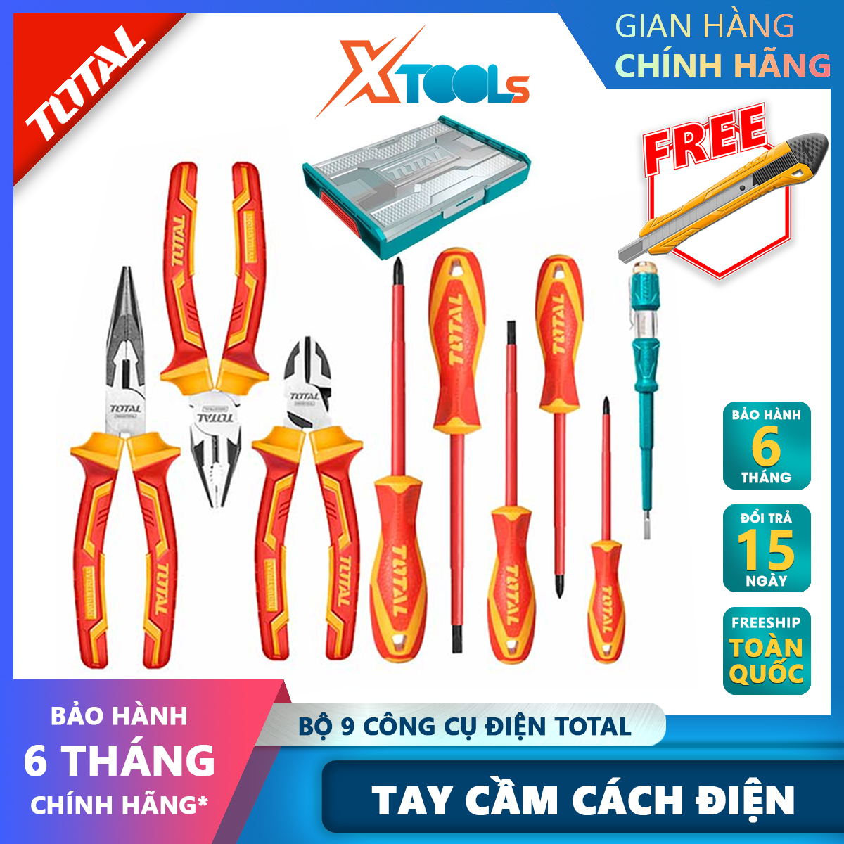 Set 9 tools portable insulated total THKTV02H091 kits insulated covers nippers teeth, 2 Cutting nippers, 5 screwdrivers, 1 pen tester voltage cut [XTools] [xsafe]