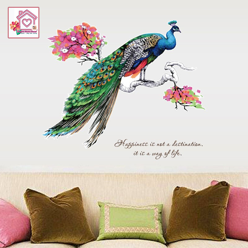 Decal dán tường Chim Công SK9153 trang trí tường phòng khách phòng ngủ - Sticker - Miếng dán tường - Hình dán