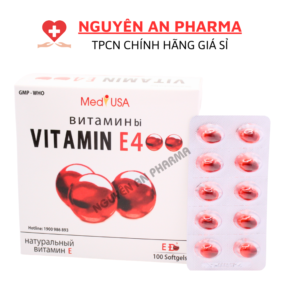 Viên uống vitamin E đỏ hỗ trợ sáng da, mờ thâm VitaminE 400 lô hội trắng da, giảm nhăn nheo - 100 Viên VITAMIN E ĐỎ