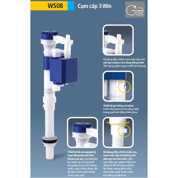 [HCM]Van cấp nước bồn cầu Hùng Anh WS08 (Cụm cấp 3 Win)