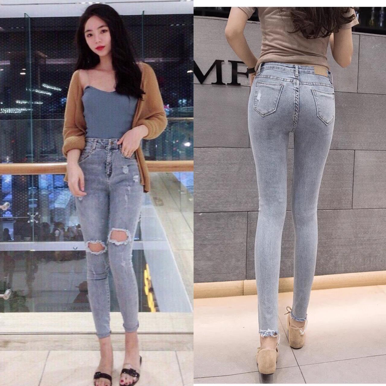 QUẦN JEAN NỮ CHẤT BÒ XANH RÁCH 2 ĐÙI LƯNG CAO NÂNG MÔNG VÀI SIỂU CO GIÃN T&T-88 -TRANG BUN FASHION
