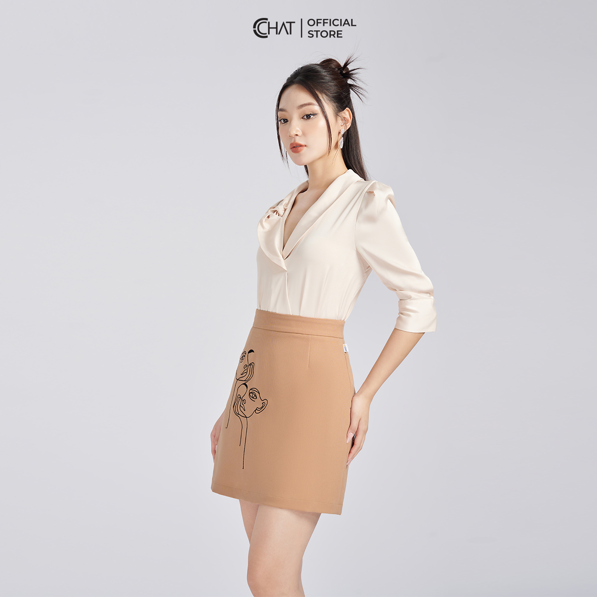 Áo Sơ Mi Nữ CCHAT Vạt Chéo Cổ Nút Chất Lụa Cao Cấp 53FNL2015ST