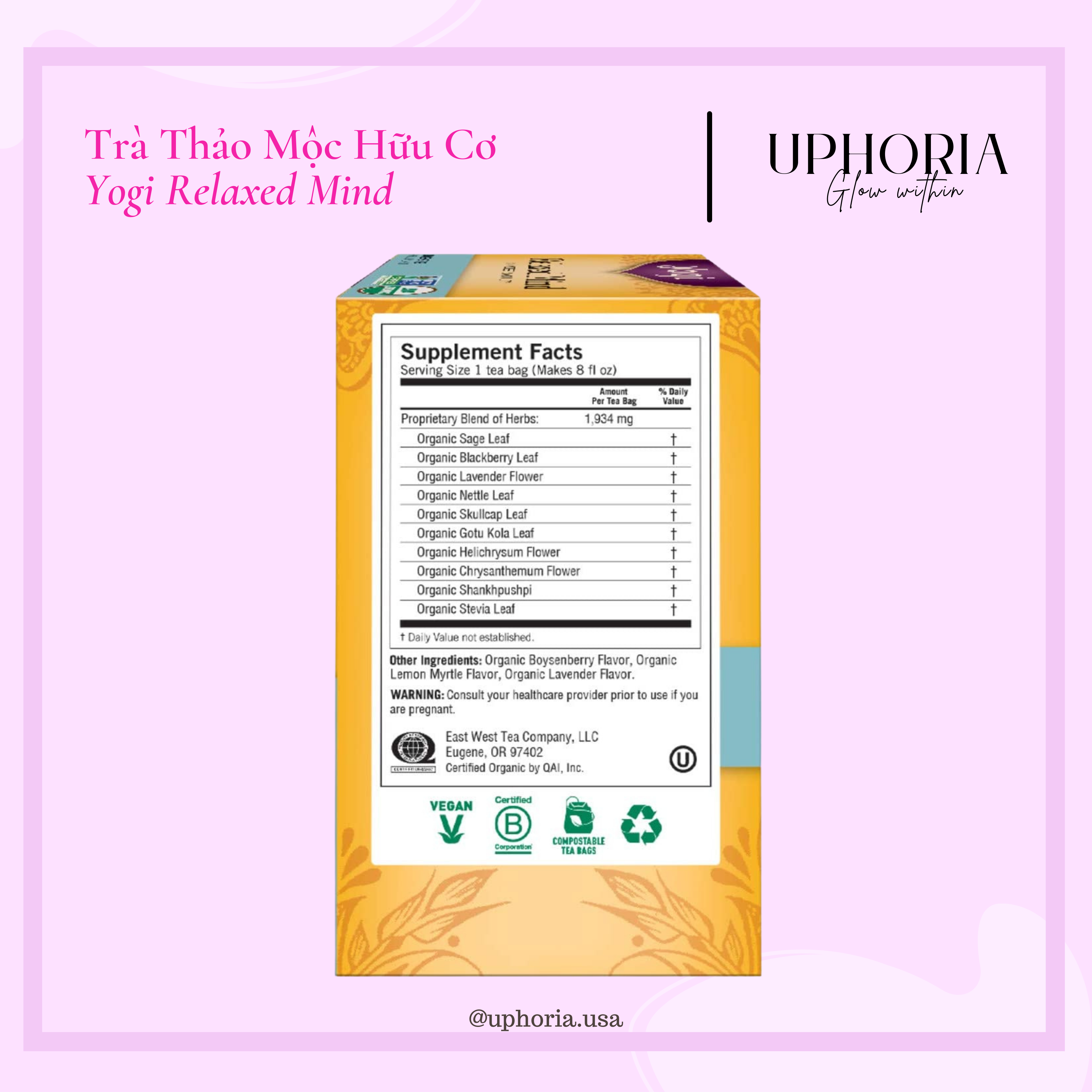 [CHÍNH HÃNG MỸ] Trà Thảo Mộc Hữu Cơ Yogi Relaxed Mind