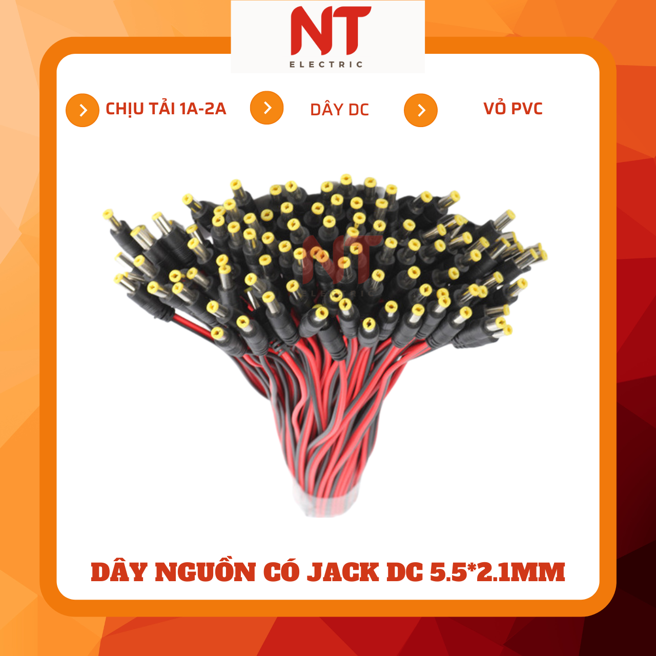 Dây nguồn có jack DC 5.5*2.1mm, chịu tải 1A-2A (combo 4 dây)