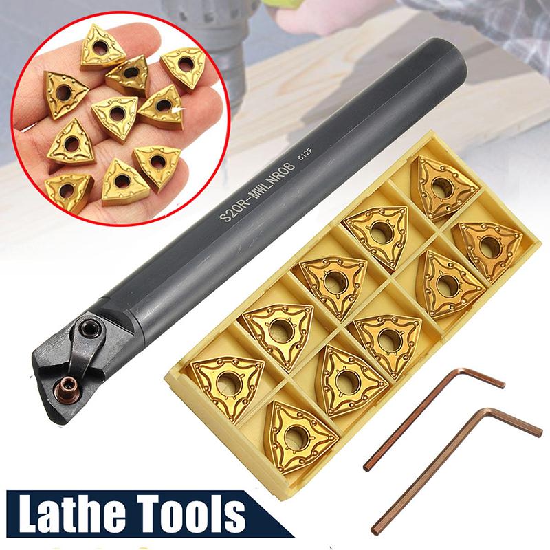 SHUNCHANG S20R-MWLNR08 20mm Lathe Turning Tool Holder With 10X WNMG0804 Carbide Insert