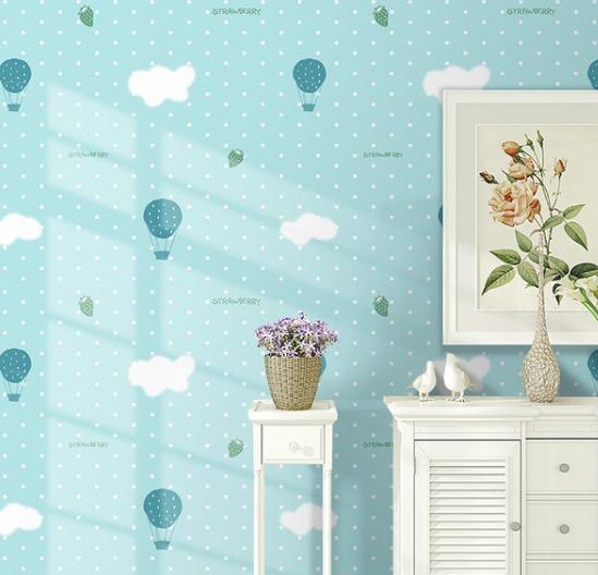 combo 5m giấy dán tường khinh khí cầu xanh 3D bao đẹp